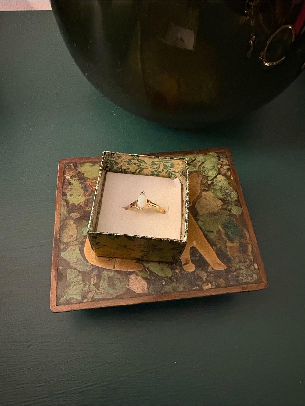 14k Yellow Gold Marquise-Cut Ring with Opal Stone